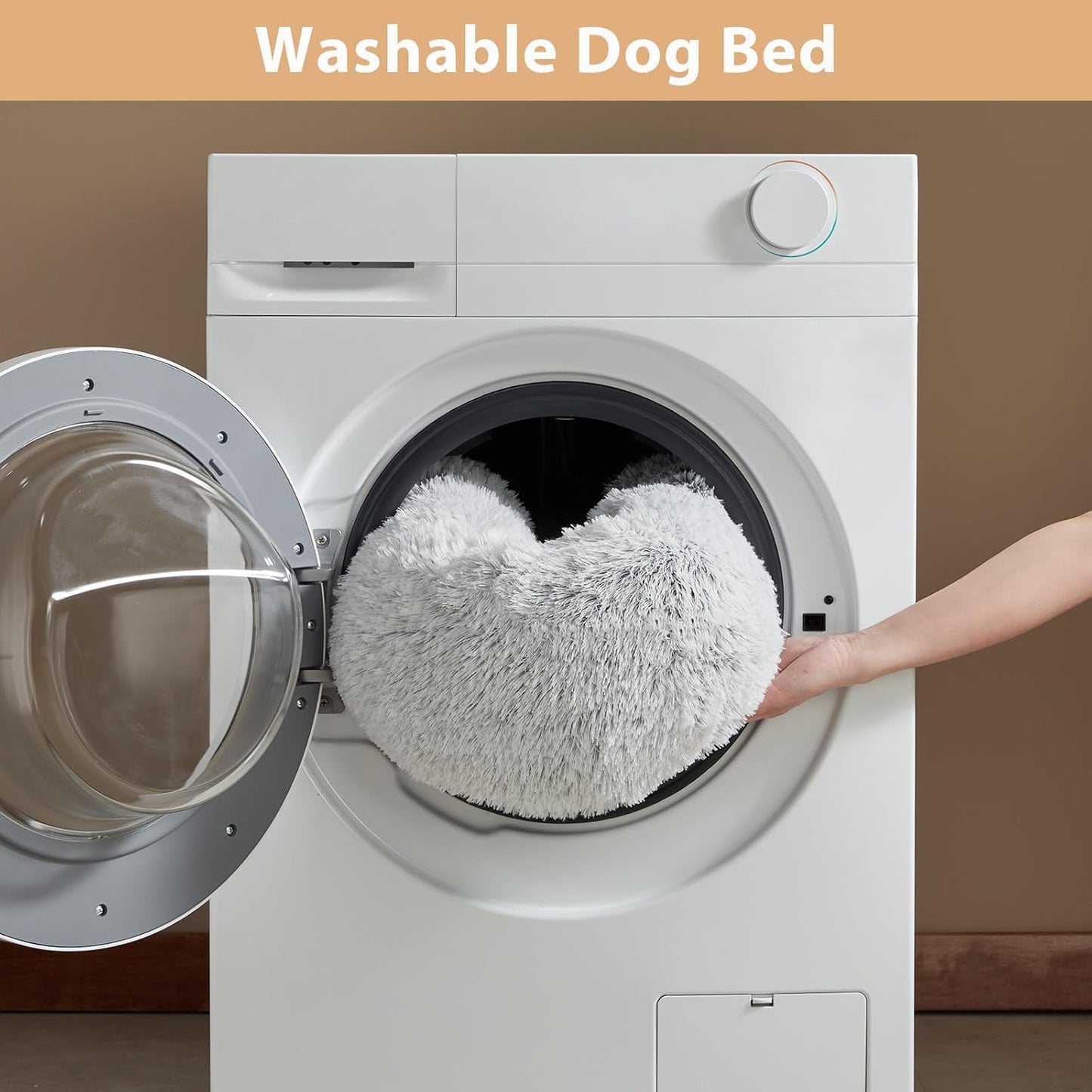 Small round Calming Dog Bed Cat Bed for Comfy Sleep | Dog Bed for Small Dog, Cute Washable Puppy Bed with Fuzzy Plush, Fur Anxiety Pet Bed Donut Cuddler (24X24X8In, Light Grey)